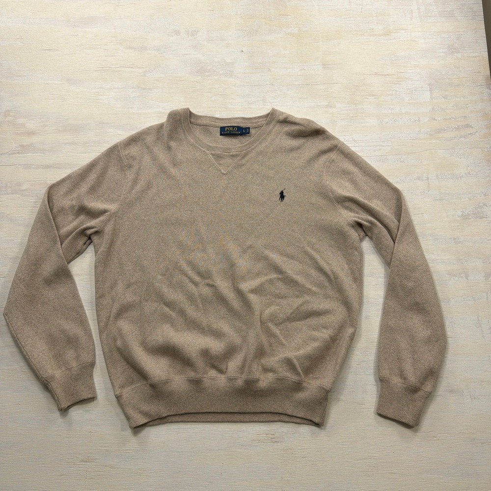 Polo Ralph Lauren Sweater Crewneck Large Pony Logo Tan Heather Mens L